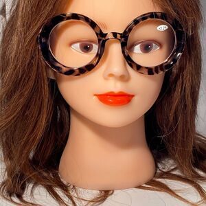 1063 Fern Oversized 2.25 Reading Glasses Readers Round Grey Black Tortoise NWT